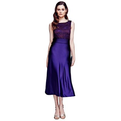 HotSquash Long purple silk midi dress with lace top